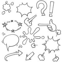 Vector hand drawn comic elements doodles with thin line style isolated on white