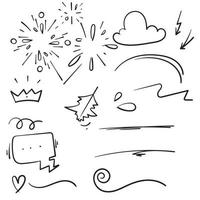 Hand drawn doodle elements black on white background. Arrow, heart, love, star, leaf, sun, light, flower, daisy, crown, king, queen,Swishes, swoops, emphasis ,swirl, heart, for concept design.vector vector