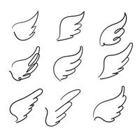 collection of Sketch angel wings. Angel feather wing, bird tattoo silhouette. Linear fly winged angels, flying heaven hand drawn doodle vector icons isolated