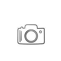 Photo camera vector icon with hand drawn doodle style isolated on white