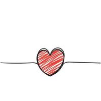 continuous line heart with doodle hand drawn style illustration vector isolated