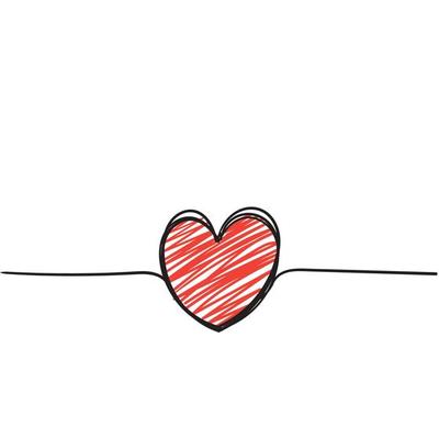 continuous line heart with doodle hand drawn style illustration vector isolated