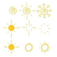 doodle suns illustration handdrawn drawing style cartoon vector