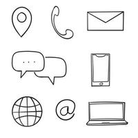 Contact us icons with handdrawn doodle line illustration vector