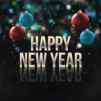 Happy New Year Hanging Balls Red Blue Bokeh Beautiful Background vector