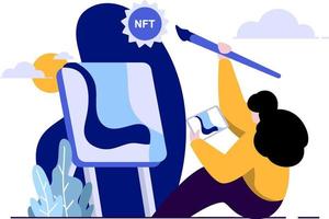 nft create art flat illustration concepto de token no fungible nft azul, amarillo, color verde, estilo dibujado a mano, perfecto para diseño ui ux, papelería, proyectos de marca, logotipo, publicación en redes sociales vector