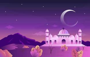 Night Mosque Ramadan Kareem Eid Mubarak Islamic Muslim Celebration Card vector