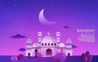 Beautiful Mosque Ramadan Kareem Greeting Islamic Holiday Muslim Celebration Card vector