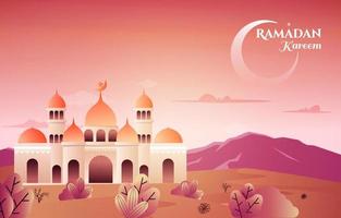 Beautiful Mosque Ramadan Kareem Greeting Islamic Holiday Muslim Celebration Card vector