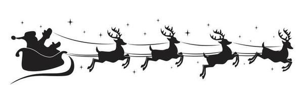 Silhouette of santa claus riding on reindeer sleigh vector