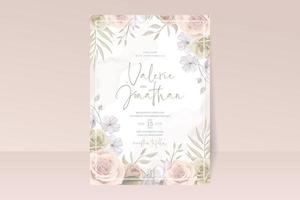 Wedding invitation template set with floral and leaves decoration vector