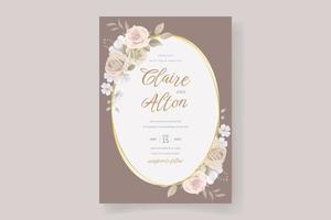 Plantilla de invitación de boda con decoración floral y hojas. vector