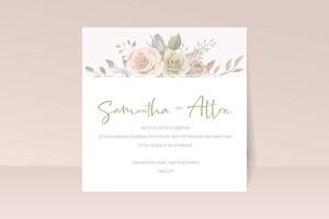 Beautiful hand drawn roses wedding invitation card set vector