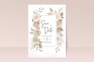 Beautiful hand drawn roses wedding invitation card set vector