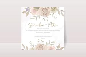 Beautiful hand drawn roses wedding invitation card set vector