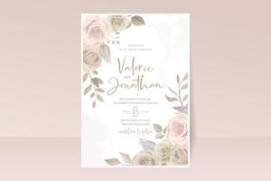 Beautiful hand drawn roses wedding invitation card set vector