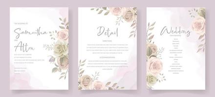 Beautiful hand drawn roses wedding invitation card set vector