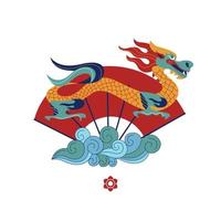 dragón chino en el fondo de un ventilador. Ilustración de vector tradicional chino.