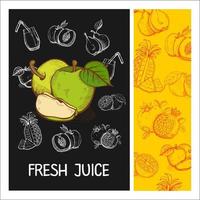 jugo de manzana. Fruta. ilustración vectorial. fruta dibujada con tiza en una pizarra. Ilustración de vector dibujado a mano.