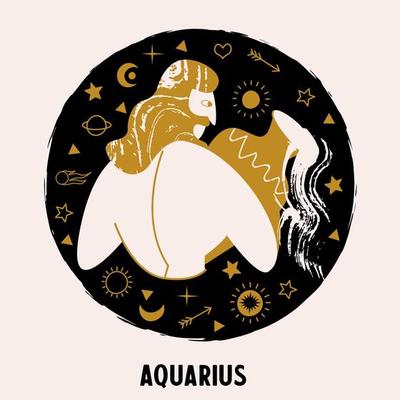 Horoscope and astrology. The zodiac sign Aquarius. Black and gold. Vector  illustration in a flat style. 4857166 Vector Art at Vecteezy