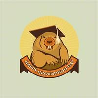 Groundhog Day. Vector illustration. Marmot in an academic cap.