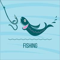 Fishing. Big fish and fishing hook with a worm. Vector illustration, logo.