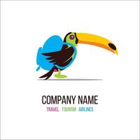 Toucan. Toucan with a backpack. Vector logo for a travel Agency.