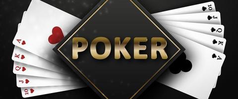 Poker on a black background and royal flush of the suit of hearts and clubs. Background for casino advertising, poker, gambling. Vector illustration.