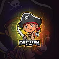 The pirates captain hook mascot esport logo design vector