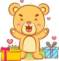 lindo bebé oso sintiéndose feliz con regalos vector