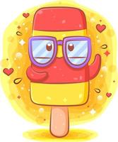 Cute ice cream in stick kawaii character vector