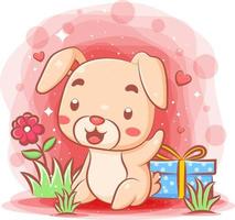 Funny rabbit feeling happy get of gifts vector