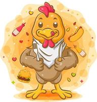 Rooster holding knife and fork vector