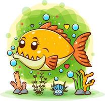 Small orange piranha has many big teeth vector