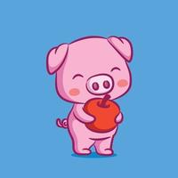 The pig design is giving the red apple on his hands vector