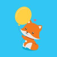 The fox with little nose is sitting and holding the yellow balloons vector