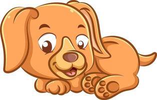 El lindo perrito de orejas largas está acostado con una gran sonrisa en su rostro. vector