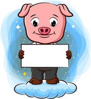 A pig stand on cloud and holding blank paper vector