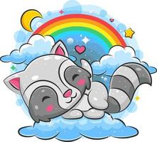 Cute raccoon sleeping on the cloud vector