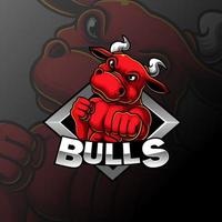 mascota de toro fuerte enojado e diseño de logotipo deportivo vector