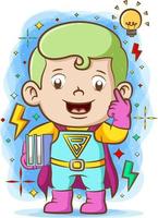 The super boy using the super suite and holding two books vector