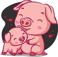 The pig and baby pig is hugging each other vector