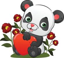 The baby panda is holding the heart balloon with her hands vector