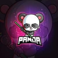 The panda with stick mascot esport logo design vector