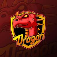 diseño de logotipo de mascota de cabeza de dragón rojo e sport vector