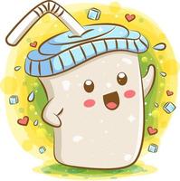 Té con leche de tapioca personaje de dibujos animados kawaii vector