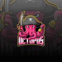 octopus mascot e sport logo design vector