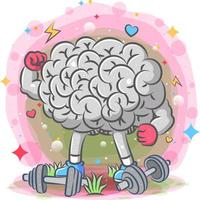Big strong brain stands near the barbells vector