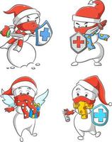The collection of the Mr. snowman holding the healthy shield to protect the body from the virus