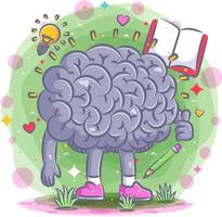 el cerebro inteligente con los útiles escolares vector